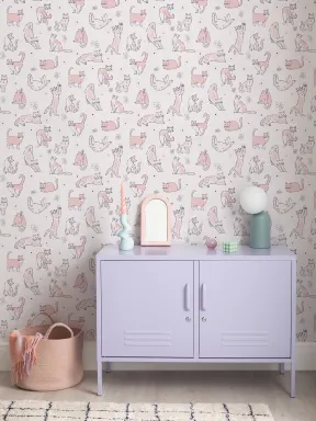 Pink Playful Cats Kids' Animal Theme Mural