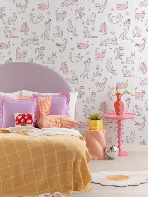 Pink Playful Cats Kids' Animal Theme Mural