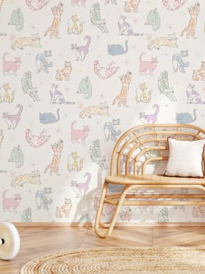 Papier peint panoramique enfant chat ludique multicolore pour des espaces joyeux