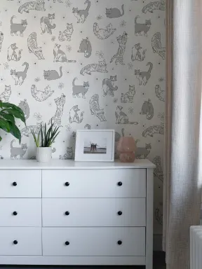 Grey Cat Pattern Kids' Animal Mural for Playful Spaces