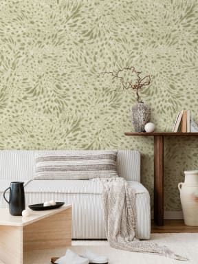 Papier peint panoramique abstrait vert inspiré de la nature pour les espaces modernes