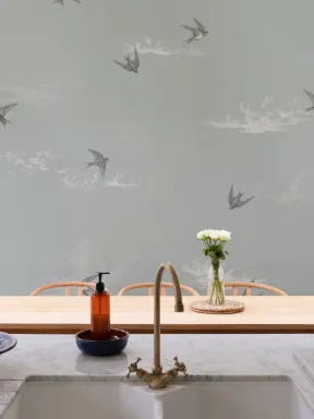 Duck Egg Blue Swallows Nature Serenity Wall Mural