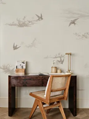 Beige Swallow Sky Pattern Wall Mural