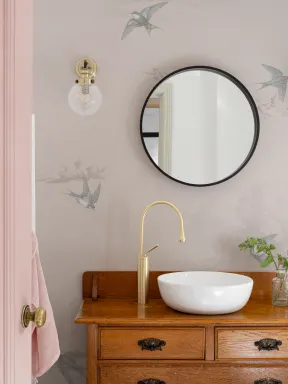 Pink Tranquil Swallows Sky Mural For Serene Spaces