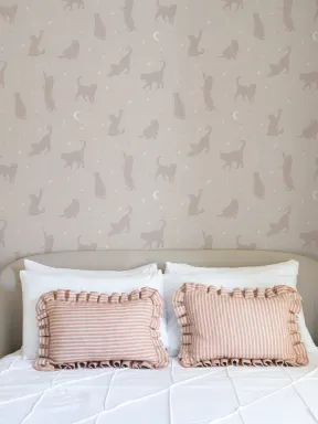 Pink Cat Moon & Stars Pattern Mural