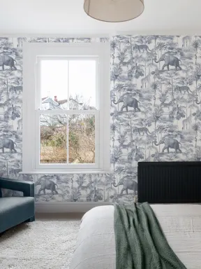 Papier peint bleu tropical tonal jungle animaux