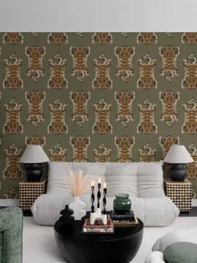 Green Tibetan Tiger Pattern Wallpaper