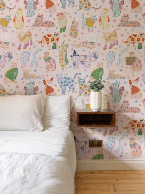 Pink Cats in Outfits Print Mural