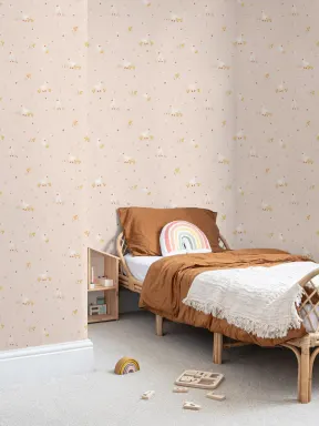 Papier peint rose et beige à imprimé canards et canetons