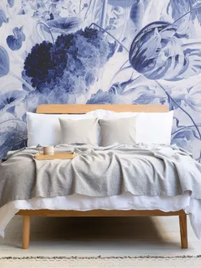 Blauw Delfts de Heem Bloemen Behang Muurschildering