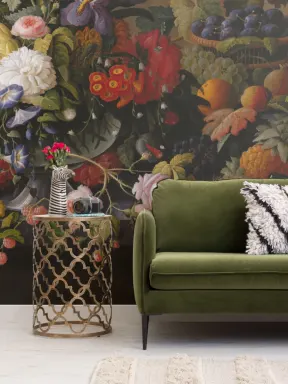 Mand met bloemen en fruit van Severin Roesen Behang Muurschildering
