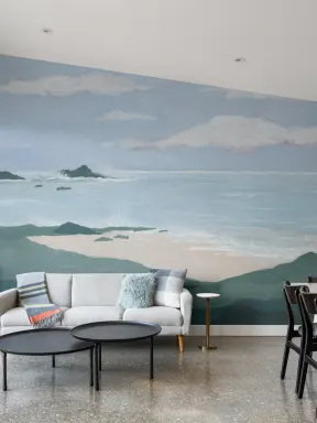Blue Coastal Landscape Calming Beach Mural