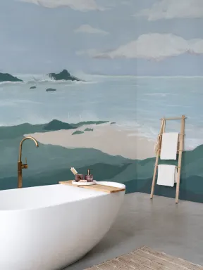 Blue Coastal Landscape Calming Beach Mural