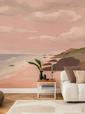 Weiche rosa Küstenlandschaft Kunst Fototapete