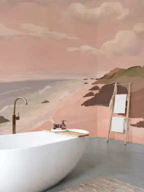 Soft Pink Coastal Landscape Art Scenic Wall Mural