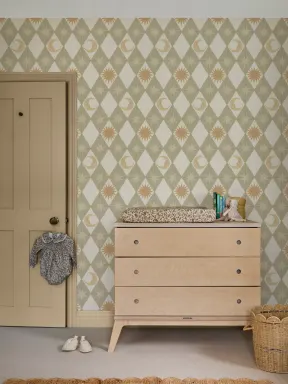 Green Geometric Pattern Mural For Retro Vibe Spaces