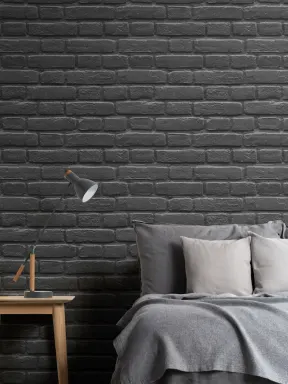 Black Painted Brick Effect Pattern Wallpaper Mural