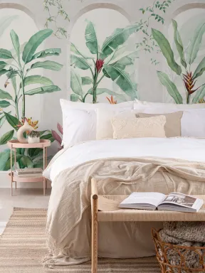Carta da Parati Botanica con Portico 3D e Piante Tropicali