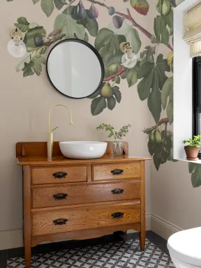 Figuier vintage Illustration botanique Papier peint panoramique sur fond beige neutre