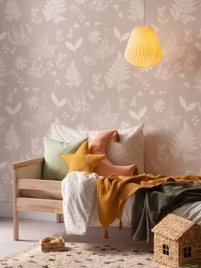 Papier Peint Motif Botanique Beige Rosé
