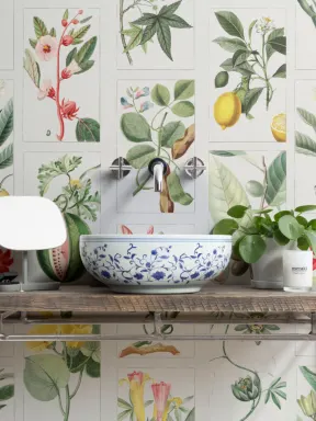 Botanical Fruits and Flowers Tile Pattern Wall Mural