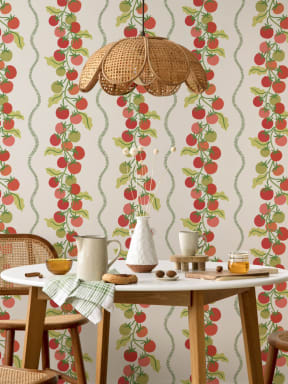 Neutral Vine Tomato Botanical Striped Mural