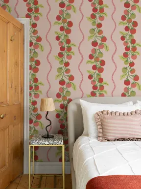 Pink Vine Tomato Botanical Striped Mural