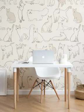 Papier Peint Panoramique Neutre à Motifs de Chats