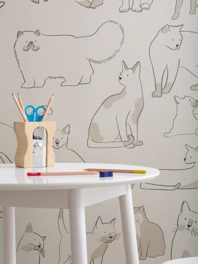 Neutral Cool Cat Pattern Wallpaper Mural
