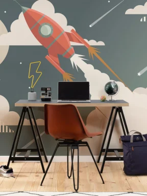 Children’s Retro Space Rocket Wallpaper Mural