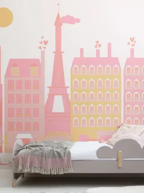 Pink Paris City Living Wallpaper Mural