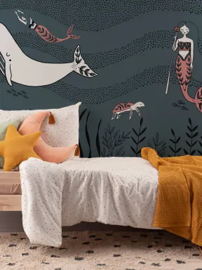 Mural Papel Pintado Ilustrado con Sirenas y Criaturas del Mar