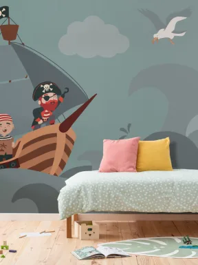 Illustreret tegneserie for børn Piratskib Tapetmaleri