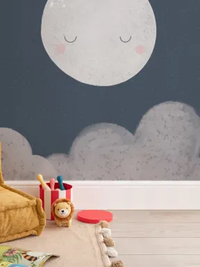 Fototapete für Kinder Nachthimmel mit Mond Niedlich Marineblau