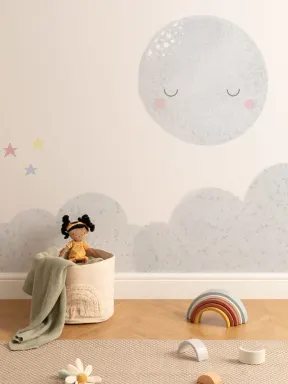 Papier Peint Clair pour Enfants avec Lune et Nuages