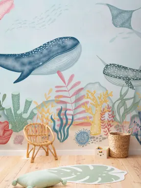Copii Underwater Ocean Scena acuarelă Wallpaper Mural