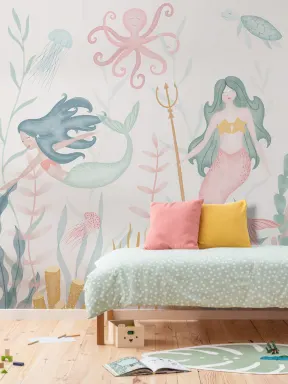 Vedenalainen Modern Mermaids pastelli vesivärit kuvatapetti