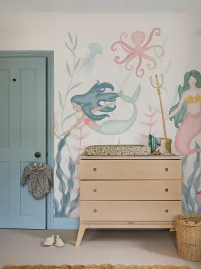 Underwater Modern Mermaids Pastel Watercolor Wallpaper Mural