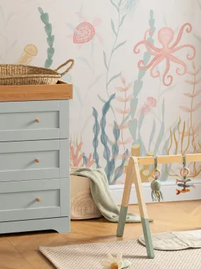 Maalattu vedenalainen Sea Life Scene pastelli vesiväritapetti seinämaalaus seinämaalaus