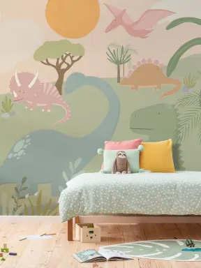 Papier Peint Panoramique pour Chambre d’Enfant avec Dinosaures Dessinés
