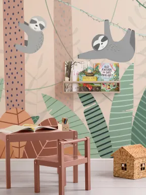 Papel Pintado Perezosos Ilustrados en la Selva