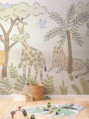 Cute Safari Animals Wallpaper Mural