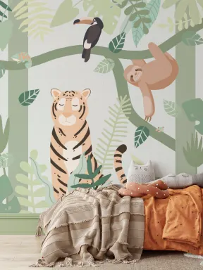 Kids' Green Jungle Animal Friends Mural