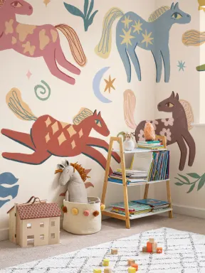 Multicolor Playful Pony Kids Animal Murale