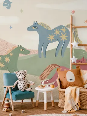 Mural de papel pintado Multicolor Celestial Fantasy Kids' Horse Adventure