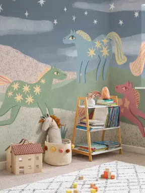 Kids' Multicolor Fantasy Horse Adventure Mural