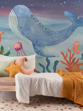 Papier peint panoramique enfant aventure sous-marine multicolore