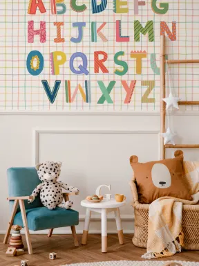 Värikäs lasten aakkoset Grid seinämaalaus