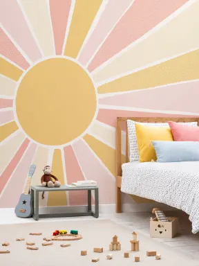 Lasten vaaleanpunainen Boho Block Sunshine seinämaalaus