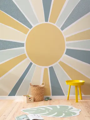 Kids Blue Boho Block Sunshine Mural